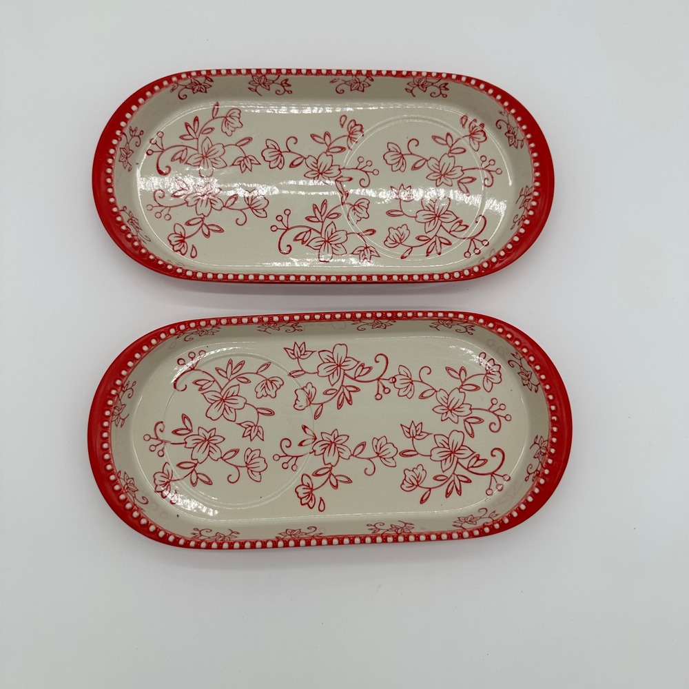 Temp-tations Floral Lace Red Oval Serving‎ Trays Set of 2 BT5-186030 Ceramic